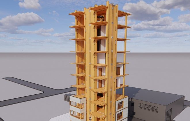 Simulación de terremoto analizará la resistencia de un edificio de madera de 10 pisos