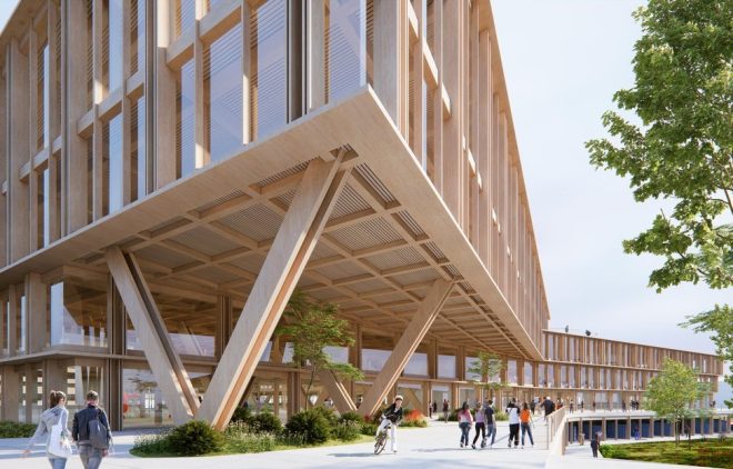 Parque de innovación suizo expandirá su estructura con 10 nuevas estructuras de madera maciza