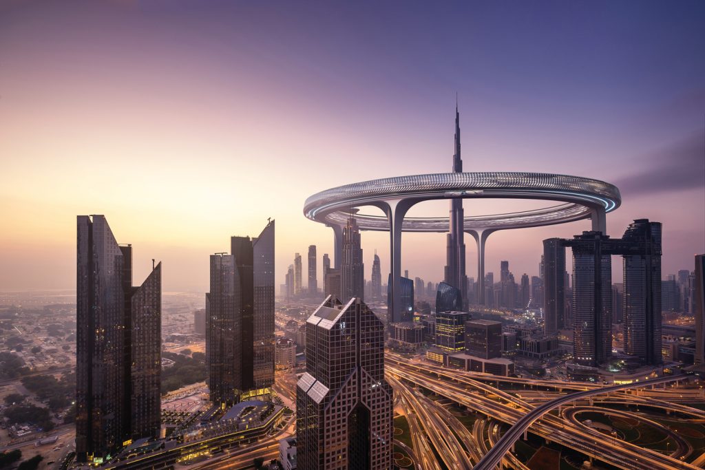 Una estructura en forma de anillo gigante propone rodear el Burj Khalifa de Dubai