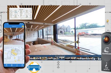 La aplicación VR Site Tour de EarthCam está diseñada para una captura rápida de la realidad para sitios de trabajo pequeños y medianos. Permiso otorgado por EarthCam
