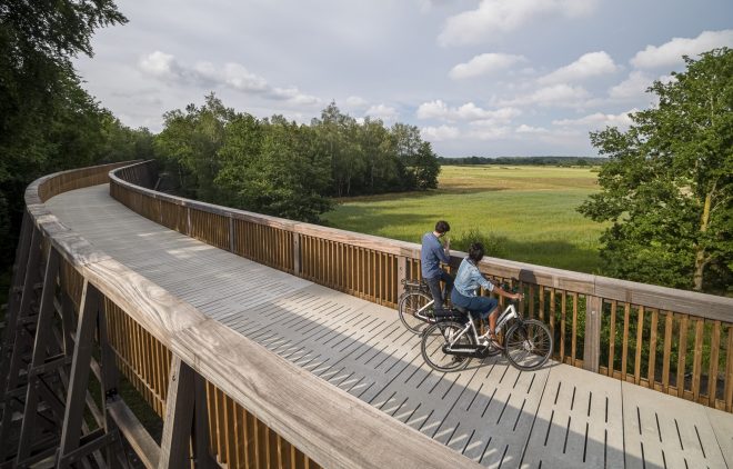 Puente ciclístico de 300 metros de largo fue construido con madera en Bélgica