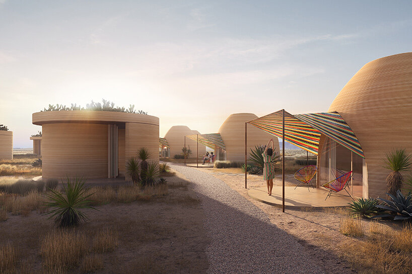 un campamento impreso en 3D en el desierto de Marfa