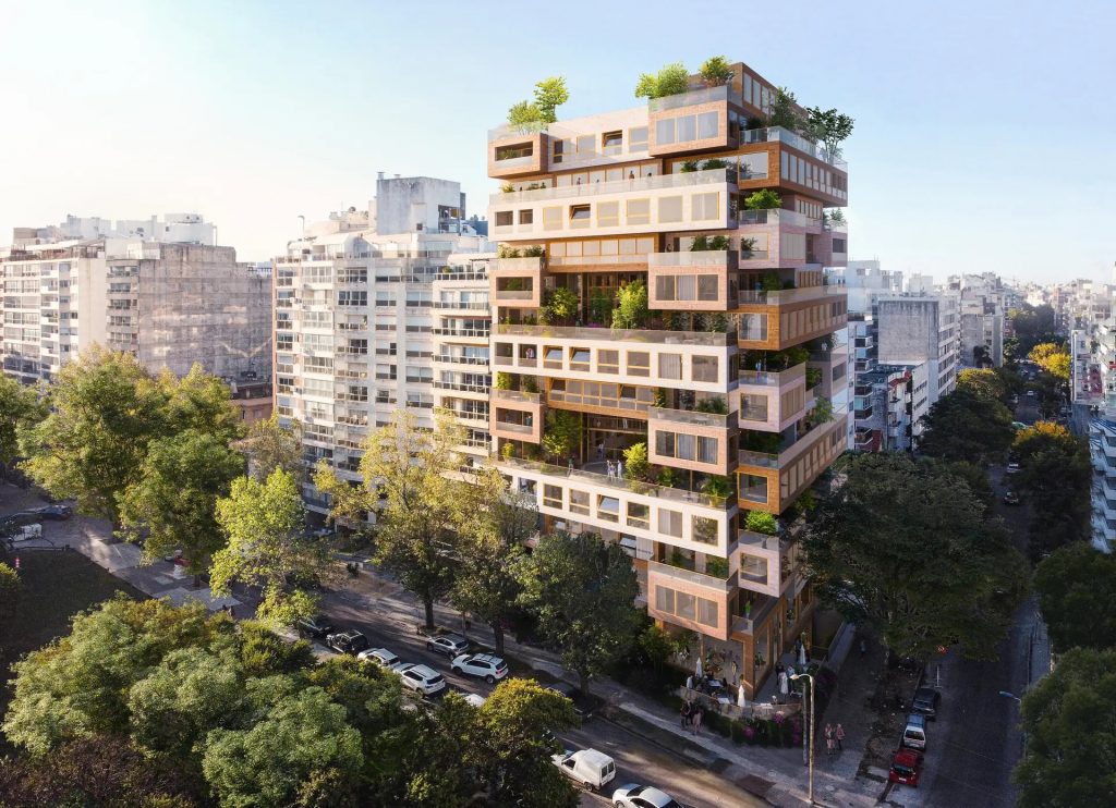 Edificio alto tipo Jenga para combinar la vida en la ciudad y el campo