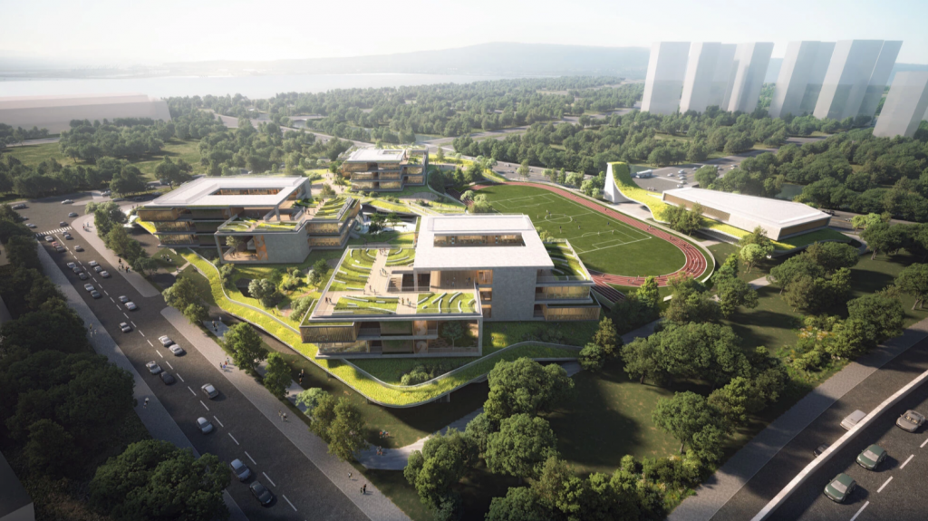 10 Design revela el diseño ganador del concurso para el futuro centro educativo y escuela de Grassland Village, en Hangzhou.
